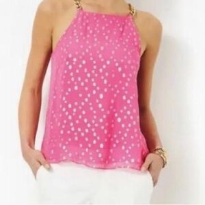 Lilly Pulitzer Pink Gold Chain Strap Sleeveless Pullover Tank Top -like new!